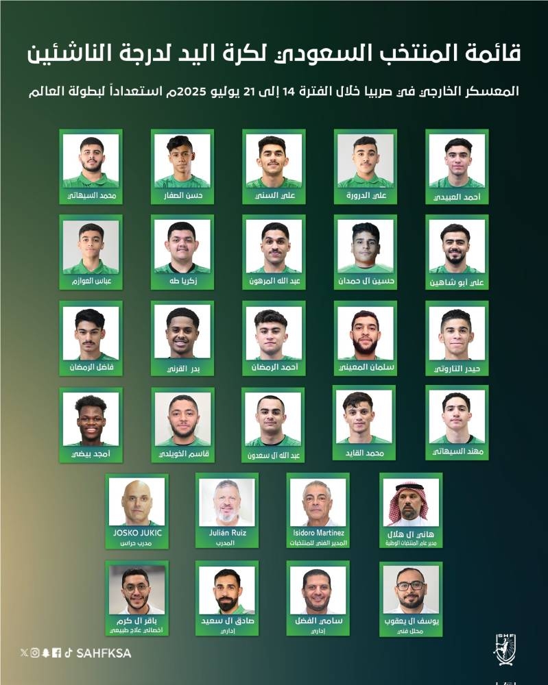 معسكر أشبال يد الأخضر يضم 24 لاعبًا ضمن استعدادات قوية للموسم الجديد